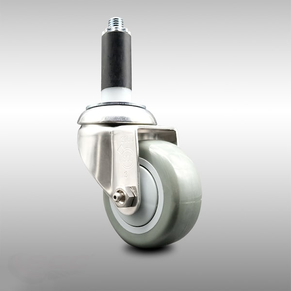 3 Inch 316SS Gray Polyurethane Wheel Swivel 1 Inch Expanding Stem Caster